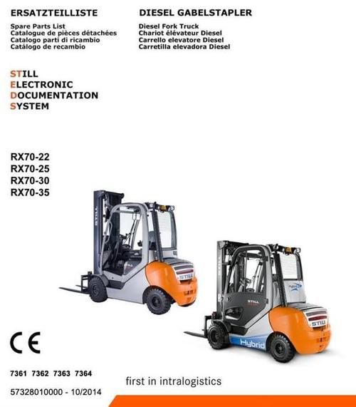 Product picture Still Diesel Forklift Truck RX70-22D, RX70-25D, RX70-30D, RX70-35D: 7361, 7362, 7363, 7364 Parts Manual