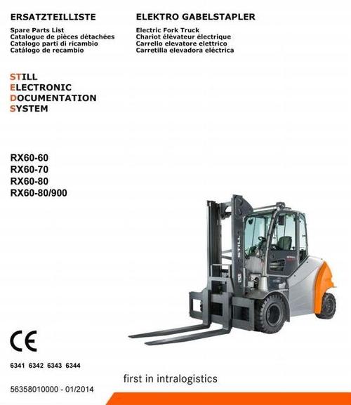 Product picture Still Electric Forklift Truck Type RX60-60, RX60-70, RX60-80: 6341, 6342, 6343, 6344 Parts Manual