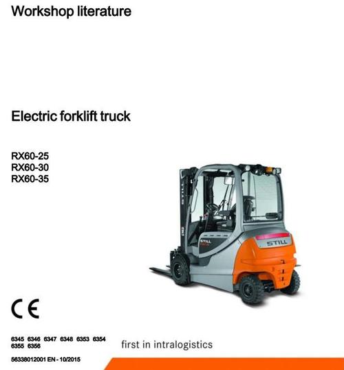 Product picture Still Electric Forklift Truck RX60-25, RX60-30, RX60-35: 6345, 6346, 6347, 6348, 6353, 6354, 6355, 6356 Workshop Service Manual