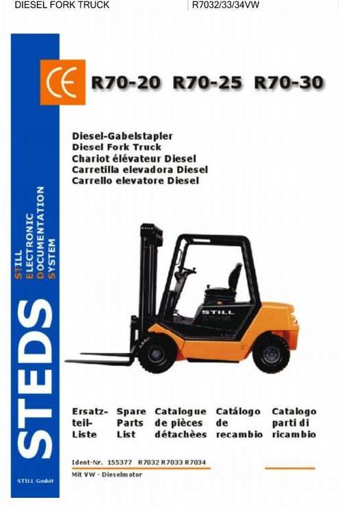 Product picture Still Diesel Fork Truck Type R70-20, R70-25, R70-30 with VW motor: DFG R7032, R7033, R7034 Parts Manual