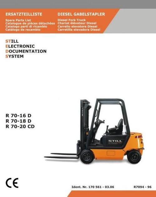 Product picture Still Diesel Fork Truck R70-16D, R70-18D, R70-20CD: R7094, R7095, R7096 Parts Manual