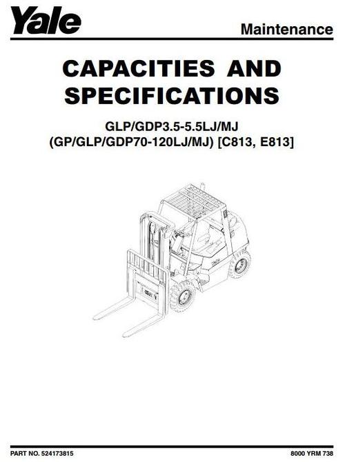 Product picture Yale Diesel/LPG Forklift Truck E813 Series: GP/GLP/GDP 70/80/90 LJ,  GP/GLP/GDP 100/110/120 MJ Workshop Service Manual
