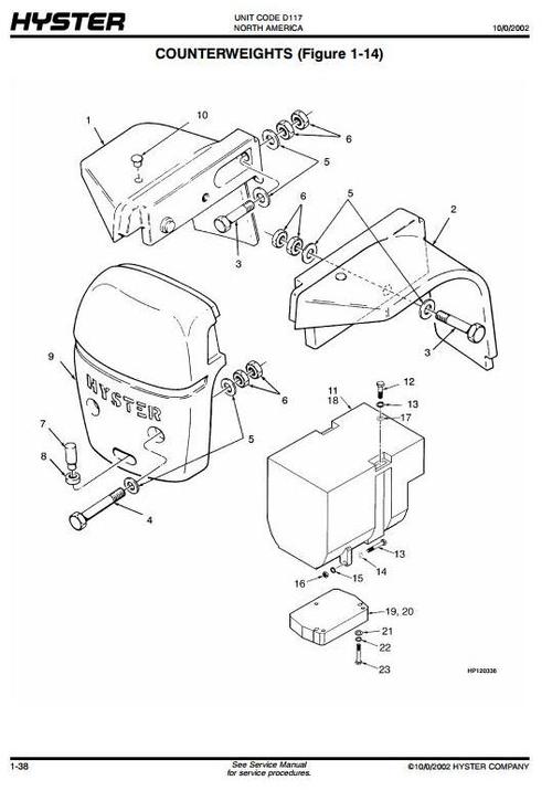 Product picture Hyster Diesel Forklift Truck D117 Series: H36.00E (H800E), H40.00E (H880E), H44.00E (H970E), H48.00E (H1050E) Spare Parts List