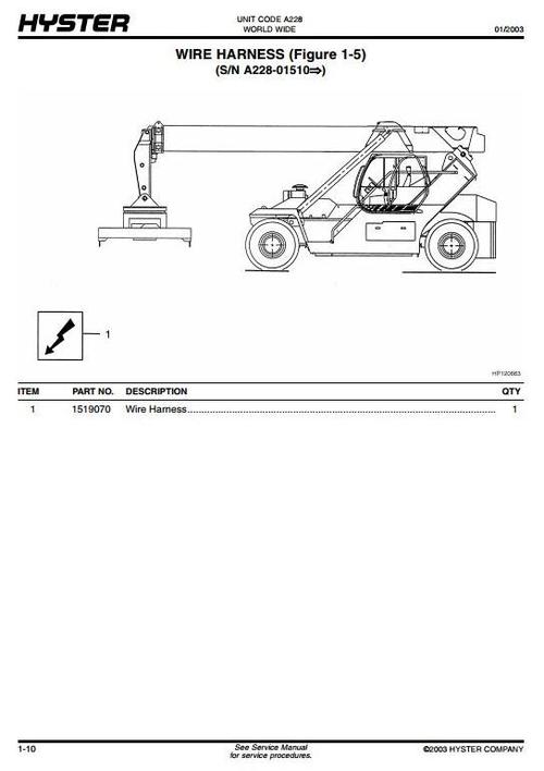 Product picture Hyster Diesel Container Handler A228 Series: HR45-EC, HR48-EC Spare Parts List