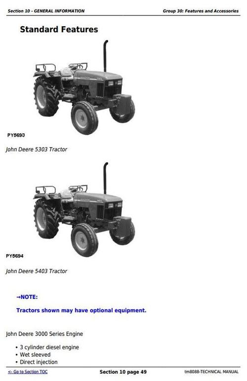 Product picture Deer 5403 and 5303 India Tractors Repair Technical Manual (tm8088)