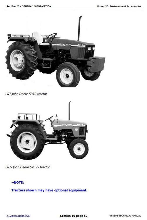 Product picture Deere Tractors 5203S, 5310, 5310S (India) Diagnostic and Repair Technical Service Manual (tm4898)