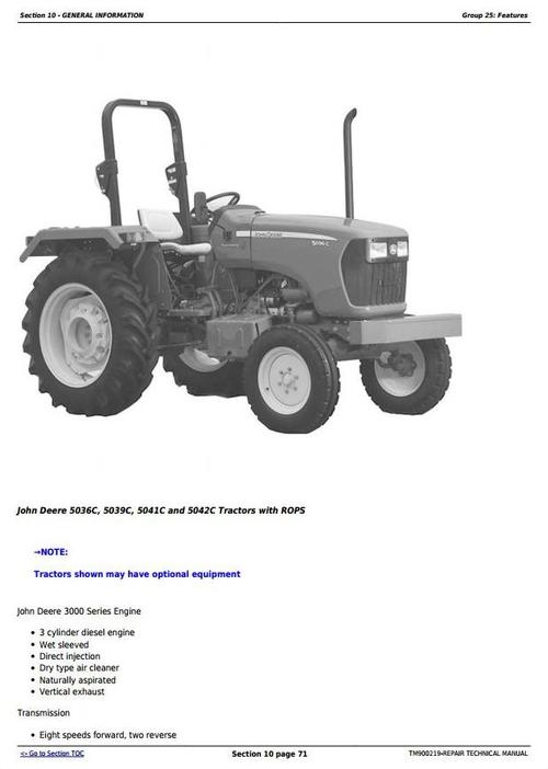 Product picture Deer 5036C, 5039C, 5041C, 5042C (India Edition) Tractors Diagnostic, Repair Technical Manual (TM900219)
