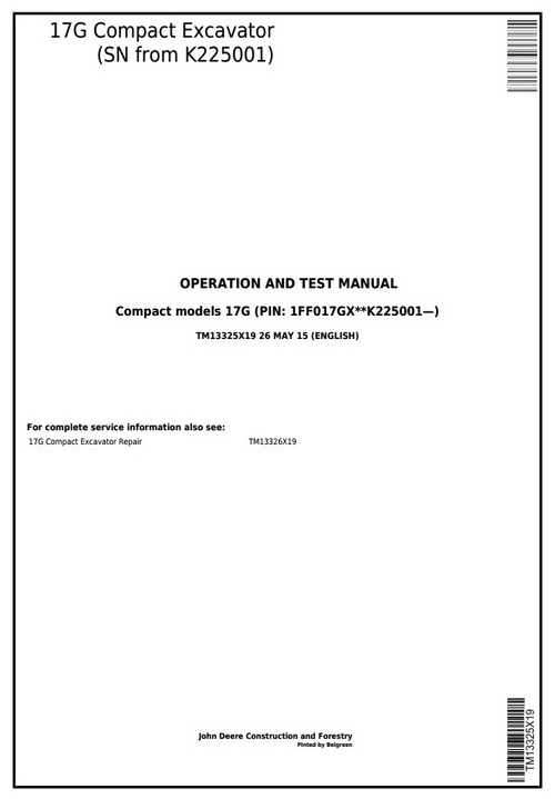 Product picture 17G (SN.from K225001) Compact Excavator Diagnistic and Test Service Manual (TM13325X19)