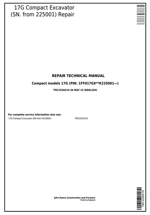 Product picture 17G  (SN. from 225001) Compact Excavator Service Repair Technical Manual (TM13326X19)
