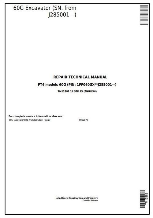 Product picture 60G (SN.J285001) Compact Excavator Service Repair Technical Manual (TM12882)