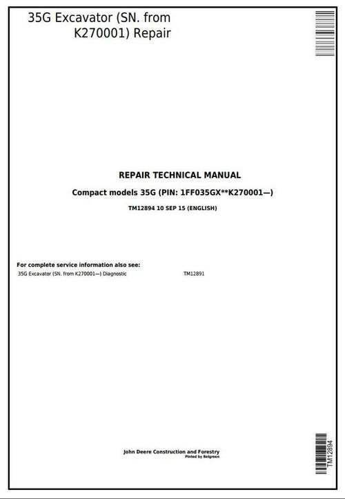Product picture 35G  (SN. from K270001) Compact Excavator Service Repair Technical Manual (TM12894)