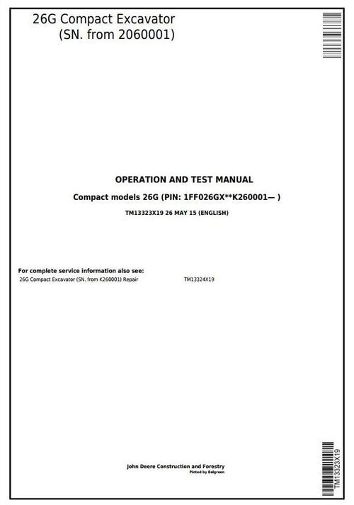 Product picture 26G (SN.2060001-) Compact Excavator Diagnostic, Operation&Test Service Manual (TM13323X19)