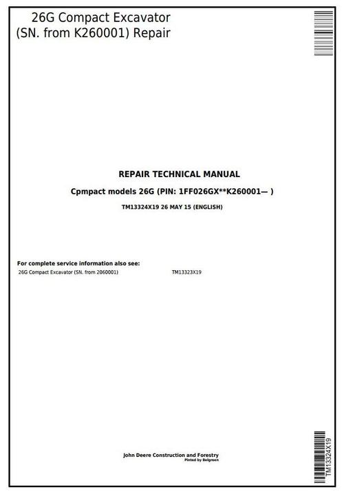 Product picture 26G (SN. from K260001) Compact Excavator Service Repair Technical Manual (TM13324X19)