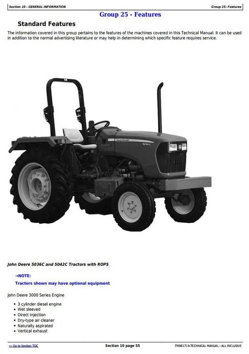 Product picture Deere Tractors 5036C, 5042C (Export) PIN Prefix PY or 1PY All Inclusive Technical Manual (TM901719)